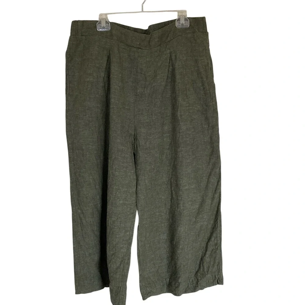 Ella Moss Womens Pants Size‎ XXL Olive Green Wide-Leg Pants Lien Blend Pull on